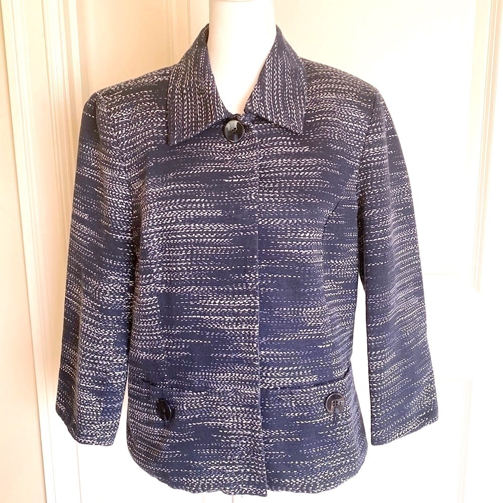 Jones New York blazer suit jacket Womens 8 blue white office Career preppy